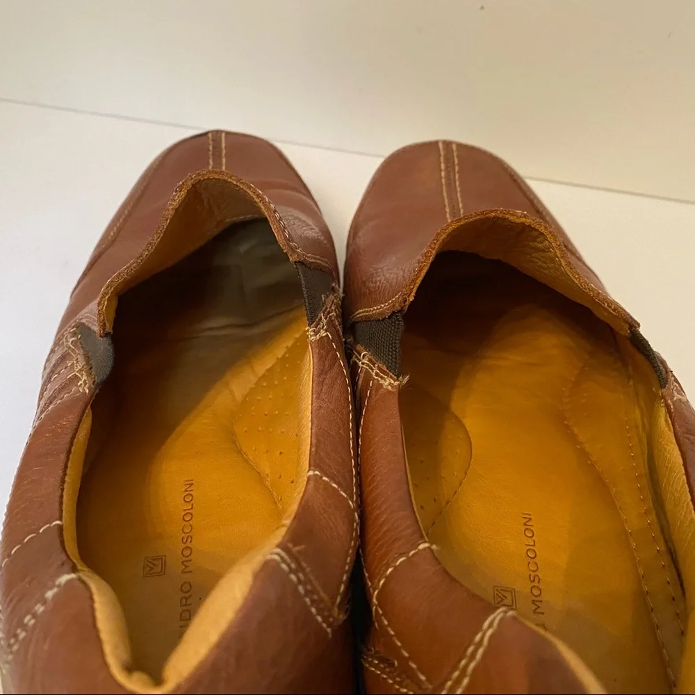 SANDRO MOSCOLONI MENS SHOES BROWN LEATHER SLIP ONS LOAFERS SIZE 11 D